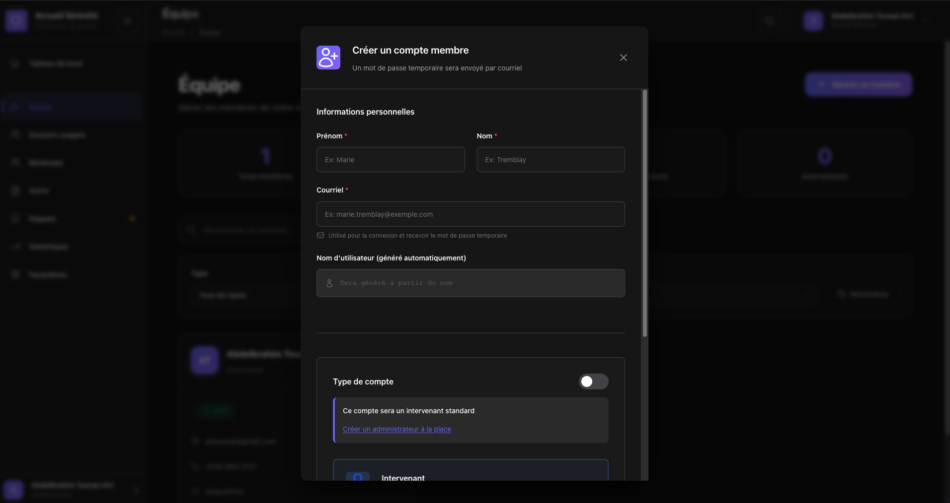 Création intervenant