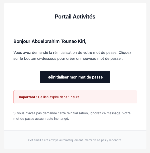 Email d'activation